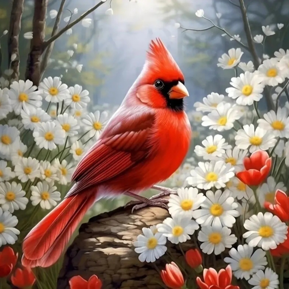 11.8x11.8 Cardinal And Daisys DIY Diamond Art Kit